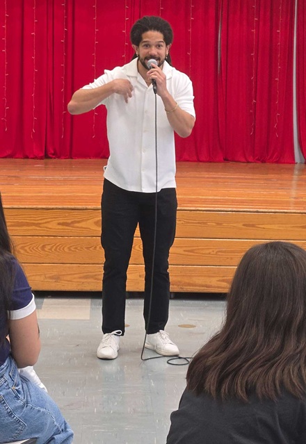 Antonio Fernandez beatboxing at Politi Elementary
